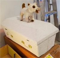 NOS Pet Casket.  Comes with stuffed toy dog.