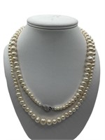 Pearl Necklace with 925 Sterling Silver Buckle