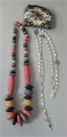 Rosary, chunky necklace and little pouch