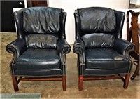 Broyhill Leather Armchairs with Nailhead Trim