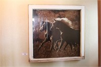 Print of Running Horses in Wood Window