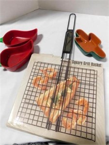 Square Grill Basket and Dip Dishes