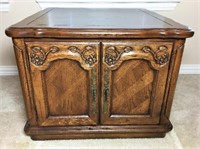Wood Side Table with Floral Carved Design