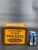 BROWN CRACKER AND CANDY TEXAS SODA TIN STORE BOX