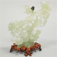 Carved Chinese jade bird & floral grouping 9" x