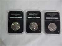 (3) Kennedy Half Dollars 40% Silver PCS Unc