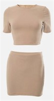 *Women's Ribbed Crop Top and Short Skirt Set, XL*