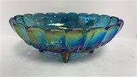 Footed oval carnival glass bowl (12in L)
