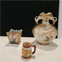 Porcelain vase, votive holder, and tiny mug