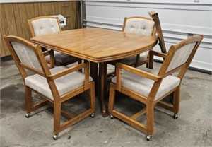 Oak Dining table with swivel chairs, leaf