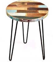 WELLAND Side Table Reclaimed Wood, Round Hairpin L