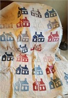 Schoolhouse quilt worn but still great colors