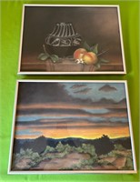 Signed Still Life + Sunset Pastel Drawings