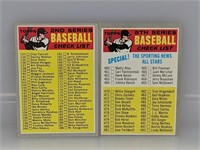 1970 Checklist Card Number 128 and 432