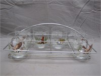 6 Glass Animal Decor Cups In Metal Carrier
