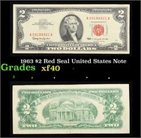 1963 $2 Red Seal United States Note Grades xf