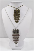 Pair of Large Owl Pendant Necklaces