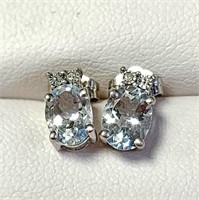 SILVER BLUE TOPAZ AND DIAMOND   EARRINGS