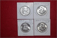 (4) Franklin Silver Half Dollars 1952S to 1954S