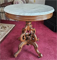 Victorian Revival Round Marble Top Parlor Table