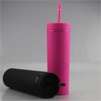 16oz Plastic Skinny Tumbler with Lid and Straw