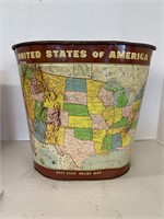 Vintage US Map Trash Can