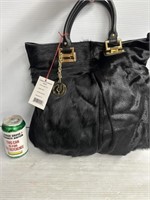 Charles Jourdan Black Calf Fur Large handbag with