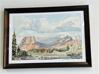 Watercolor "River Valley" signed Shostal