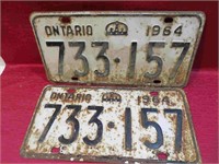 1964 Ontario Matching License Plates Canada Set