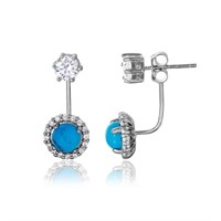 Sterling Silver Round Turquoise Crystal Earrings