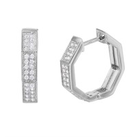 Sterling Silver Octagon Crystal Hoop Earrings