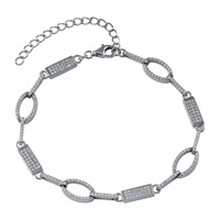 Sterling Silver Oval and Bar Crystal Bracelet