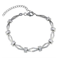 Sterling Silver Modern Link Crystal Bracelet