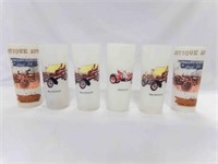 (6) Frosted Drinking Glasses with Antique Autos