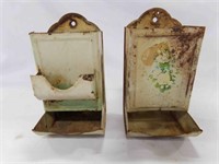 (2) OLD Metal Wall Mount Match Box Holders