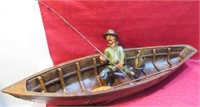 Large Wood & Resin Fishing Boat Sculpture 30 Inch