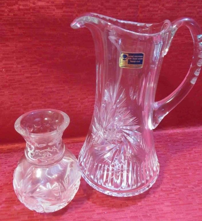 Zawiercie Lead Crystal Pitcher Pin Wheel Pattern