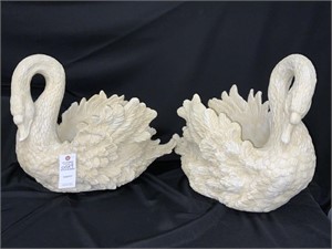 (2) cast Resin Swan Planters