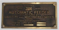 Bronze/brass Automatic Feeder by Linotype and
