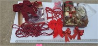 Ribbons, Bows, Wooden Bead Garland Lot