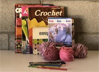 Crochet Needles, Books and Yarn