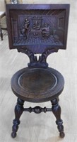 French Breton Pub Scene Carved Oak Chair.