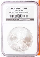 Coin  2006-W  Silver Eagle NGC MS69 20th Ann.