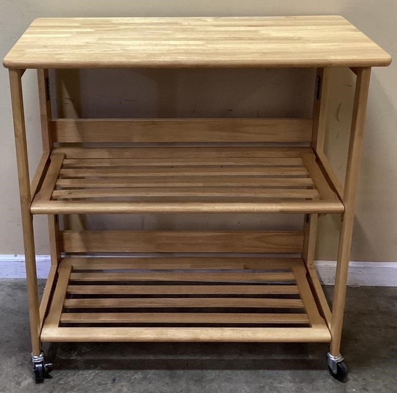 ROLLING 3 TIER WOOD KITCHEN CART