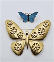 Lot of 2 Vintage Gold Tone Butterfly Brooches