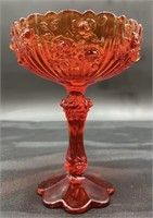 Fenton Amberina Embossed Rose Compote Uv Reactive