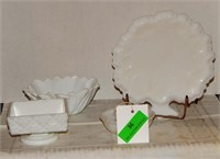 Milk glass tree snack plate, flower bowl, small
