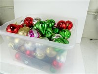 Plastic Tub full of Christmas Ornaments