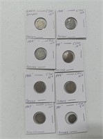 EIGHT PRE 1968 CANADIAN 10 CENT, 5 CENT COINS