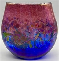 Robert Held Blown Art Glass Blue Pebble Flat Vase